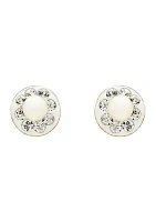 Kids Pearl and Crystal Stud Earrings in 14K Yellow Gold