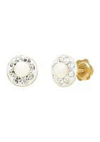 Kids Pearl and Crystal Stud Earrings in 14K Yellow Gold