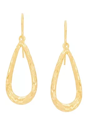 Crystal Cut Thin Teardrop Earrings in 14K Yellow Gold