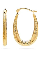 14k Yellow Gold Oval Pattern Hoop Earrings