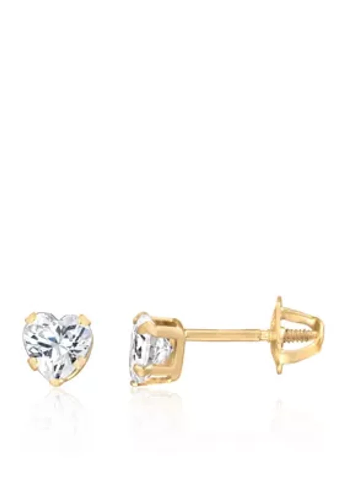 Cubic Zirconia Baby Stud Earrings 14K Yellow Gold