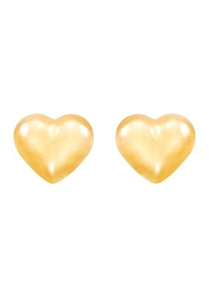 Kids Puff Heart Stud Earrings in 14K Yellow Gold