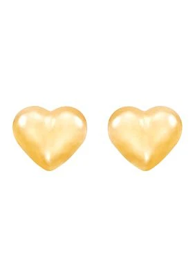 Kids Puff Heart Stud Earrings in 14K Yellow Gold