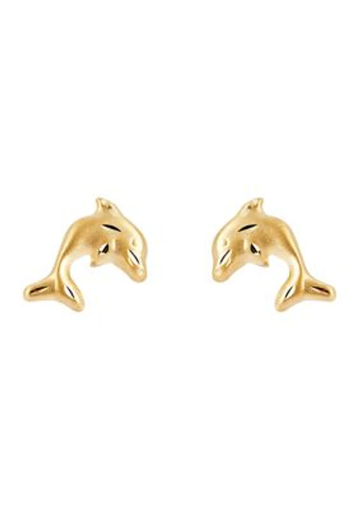 Kids Dolphin Earrings in 14K Yellow Gold