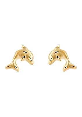 Kids Dolphin Earrings in 14K Yellow Gold