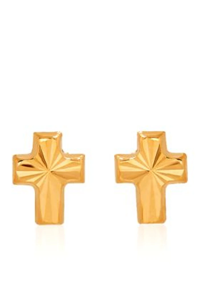 14k Yellow Gold Baby Cross Stud Earrings