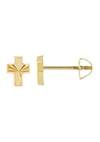 14k Yellow Gold Baby Cross Stud Earrings