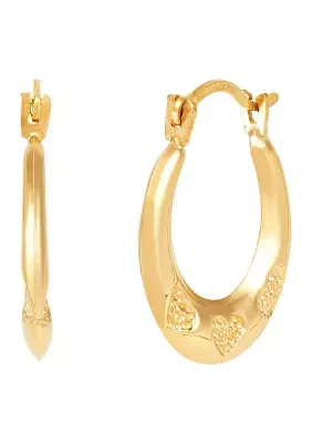 3 Heart Pattern Hoop Earrings in 14K Yellow Gold