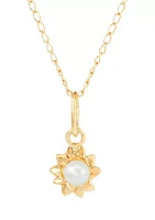 Pearl Flower Necklace in 14K Yellow Gold with 13" Curb Chain