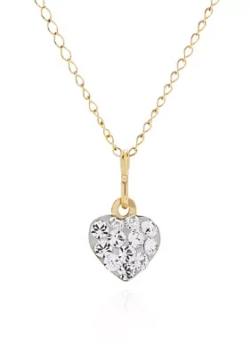 Kids White Crystal Heart Pendant in 14k Yellow Gold