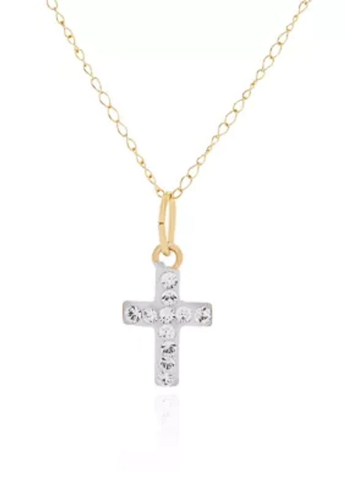 Kids White Crystal Cross Pendant in 14K Yellow Gold