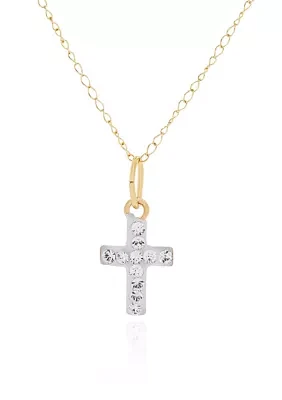 Kids White Crystal Cross Pendant in 14K Yellow Gold