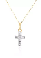 Kids White Crystal Cross Pendant in 14K Yellow Gold