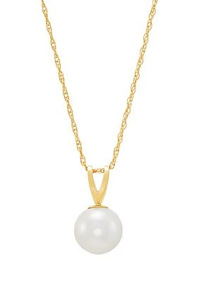 Pearl Pendant with 18" Rope Chain Necklace in 14K Yellow Gold