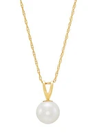 Pearl Pendant with 18" Rope Chain Necklace in 14K Yellow Gold