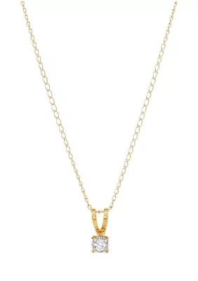 Diamond Accent Solitaire Pendant with 13" Curb Chain in 14K Yellow Gold