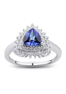 Tanzanite and Lab Created White Sapphire Diamond Ring in Sterling Silver