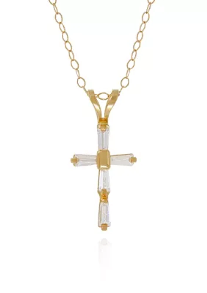 Cubic Zirconia Cross Baby Pendant in 14K Yellow Gold