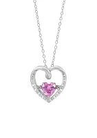 Lab Grown Pink Sapphire and Lab Grown White Sapphire Heart Dancing Pendant with 18" Cable Chain in Sterling Silver