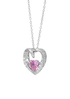 Lab Grown Pink Sapphire and Lab Grown White Sapphire Heart Dancing Pendant with 18" Cable Chain in Sterling Silver