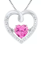 Lab Grown Pink Sapphire and Lab Grown White Sapphire Heart Dancing Pendant with 18" Cable Chain in Sterling Silver