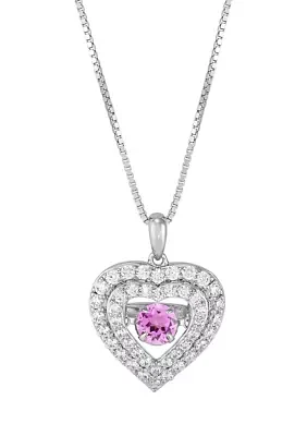 Lab Grown Pink Sapphire and Lab Grown White Sapphire Heart Pendant Necklace with 18" Cable Chain in Sterling Silver