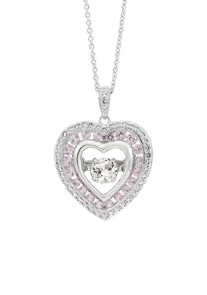 Lab Grown Pink Sapphire and Lab Grown White Sapphire Heart Pendant with 18" Cable Chain in Sterling Silver