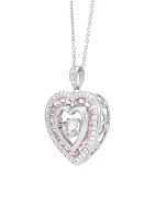 Lab Grown Pink Sapphire and Lab Grown White Sapphire Heart Pendant with 18" Cable Chain in Sterling Silver