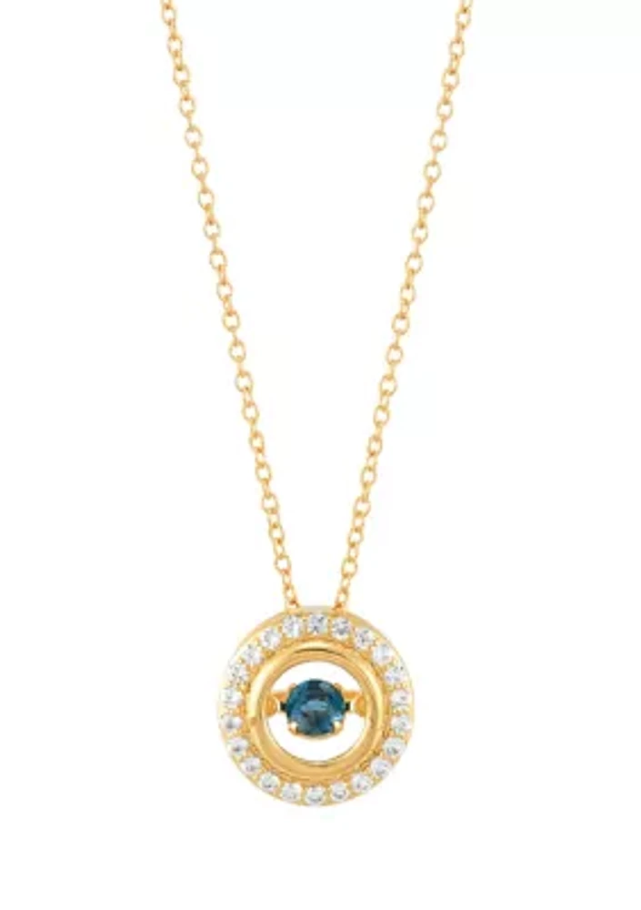 Lab Grown London Blue Topaz and Lab Grown White Sapphire Pendant Necklace with 18" Cable Chain in Gold Plated Sterling Silver