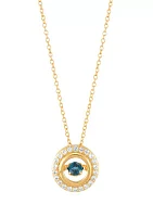 Lab Grown London Blue Topaz and Lab Grown White Sapphire Pendant Necklace with 18" Cable Chain in Gold Plated Sterling Silver