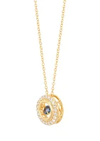 Lab Grown London Blue Topaz and Lab Grown White Sapphire Pendant Necklace with 18" Cable Chain in Gold Plated Sterling Silver