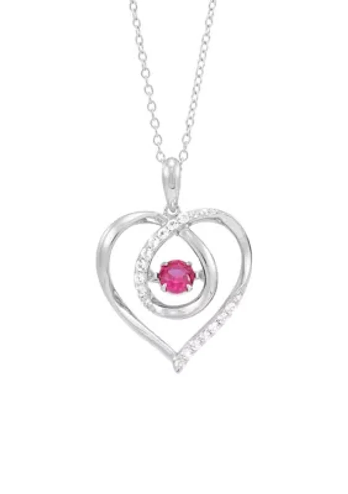 Lab Grown Ruby and Lab Grown White Sapphire Heart Pendant with 18" Cable Chain in Sterling Silver