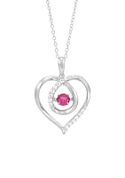 Lab Grown Ruby and Lab Grown White Sapphire Heart Pendant with 18" Cable Chain in Sterling Silver