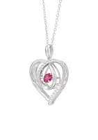 Lab Grown Ruby and Lab Grown White Sapphire Heart Pendant with 18" Cable Chain in Sterling Silver