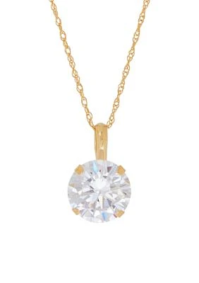 8mm Created White Sapphire Pendant necklace in 10K Yellow Gold 