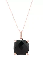 1/20 ct. t.w. Diamond and Onyx Pendant with 18" Rope Chain