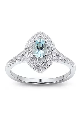 1/3 ct. t.w. Diamond and Aquamarine Ring in 14K White Gold