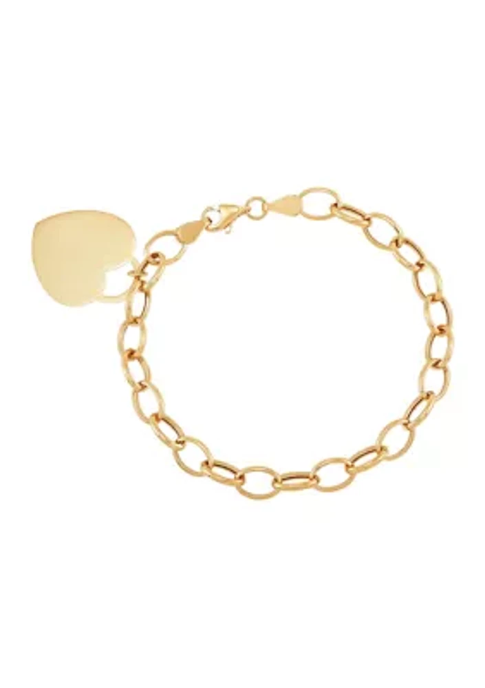 Flat Heart Charm Bracelet in 10K Yellow Gold