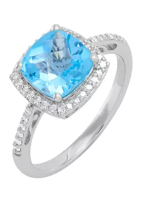 Swiss Blue Topaz and 1/5 ct. t.w. Diamond Ring in 14K White Gold