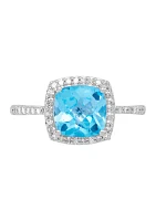 Swiss Blue Topaz and 1/5 ct. t.w. Diamond Ring in 14K White Gold