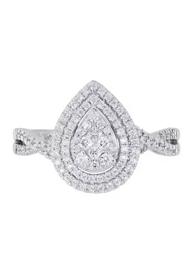 1/2 ct. t.w. Diamond Princess Cut Halo Pear Engagement Ring in 10K White Gold