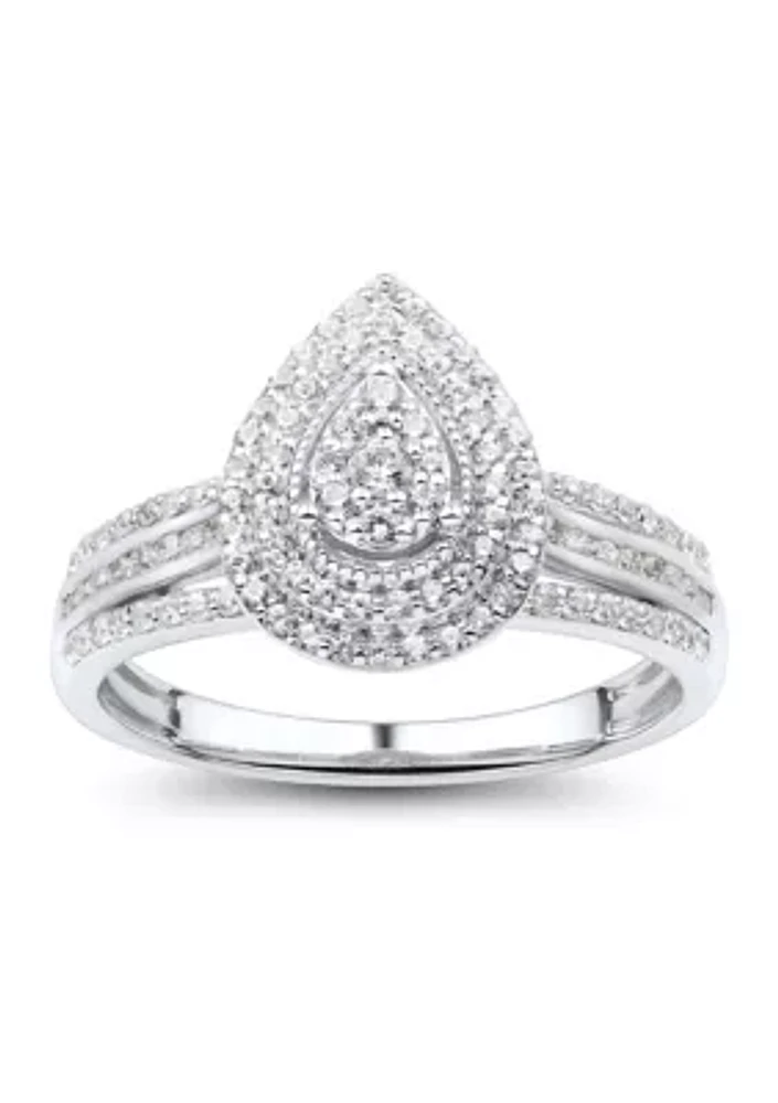 1/2 ct. t.w. Diamond Pear Shape Halo Engagement Ring in 10K White Gold