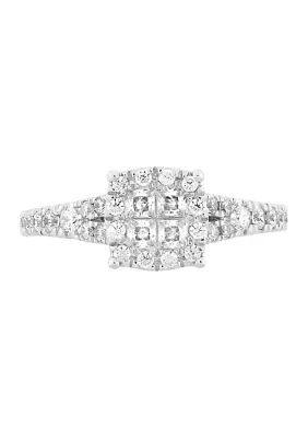 7/8 ct. t.w. Diamond Composite Cushion Cut Princess Engagement Ring in 10K White Gold