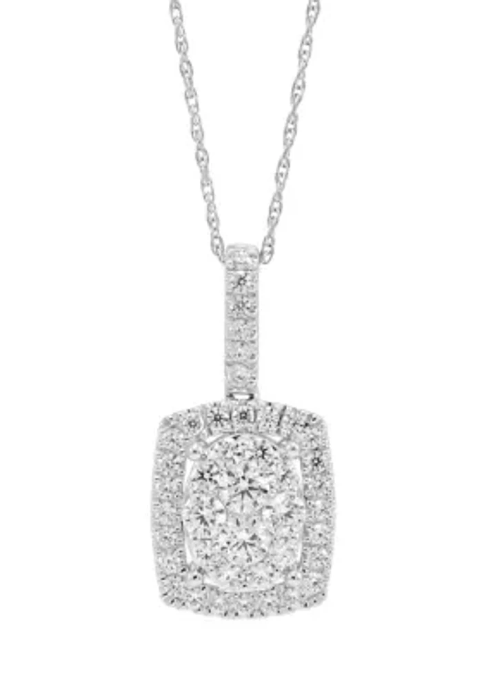  1 ct. t.w. Lab Created Diamond Pendant with 18" Box Chain in 10K White Gold