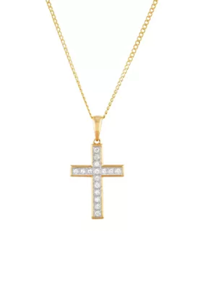 1/2 ct. t.w. Lab Created Diamond Cross Pendant Necklace with 18" Curb Chain in 10K Yellow Gold