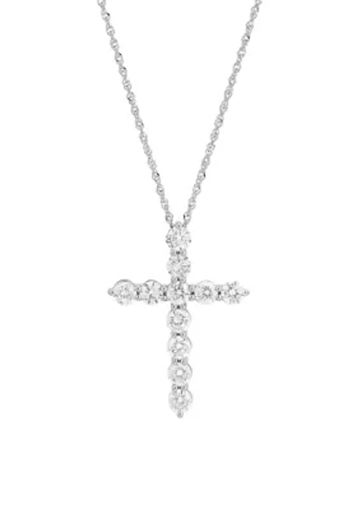 2 ct. t.w. Lab Grown Diamond Cross Pendant Necklace with 18" Singapore Chain in 10K White Gold