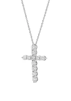 2 ct. t.w. Lab Grown Diamond Cross Pendant Necklace with 18" Singapore Chain in 10K White Gold