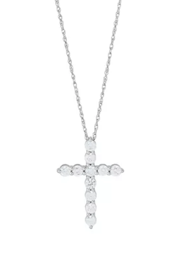 1/2 ct. t.w. Lab Grown Diamond Cross Pendant Necklace with 18" Perfectina Chain in 10K White Gold