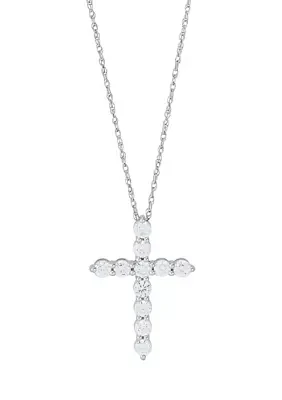 1/2 ct. t.w. Lab Grown Diamond Cross Pendant Necklace with 18" Perfectina Chain in 10K White Gold