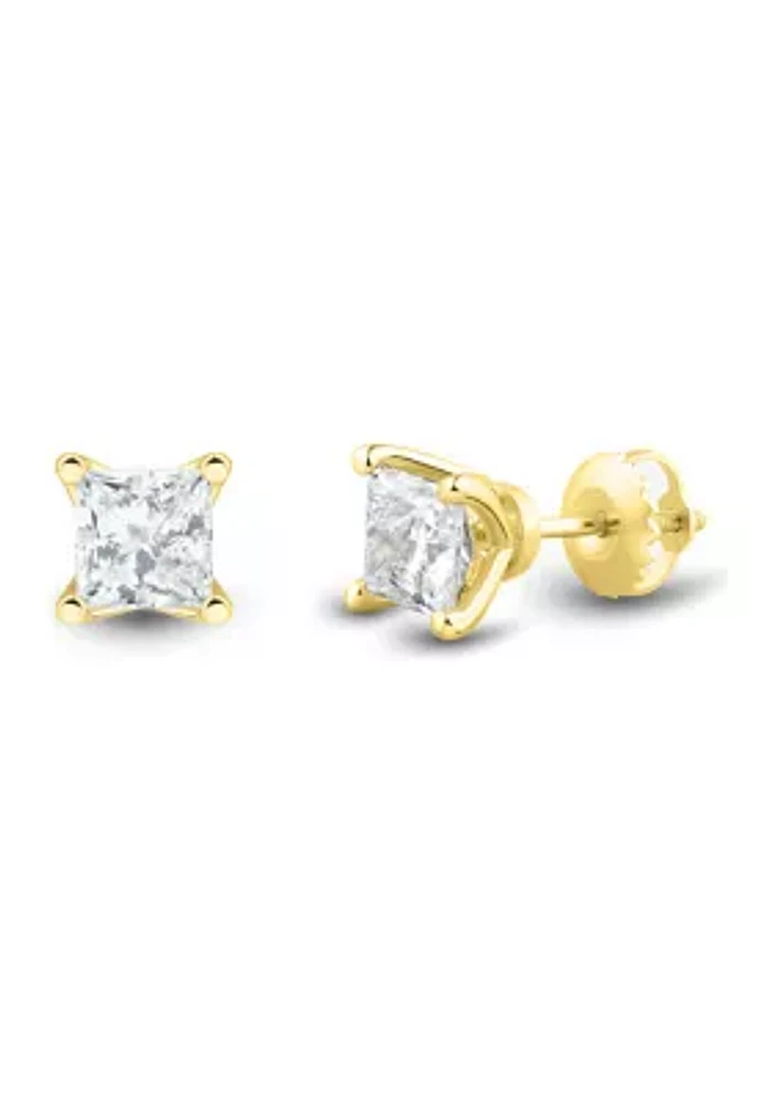 1 ct. t.w. Lab Created Diamond Princess Stud Earrings in 14K Yellow Gold